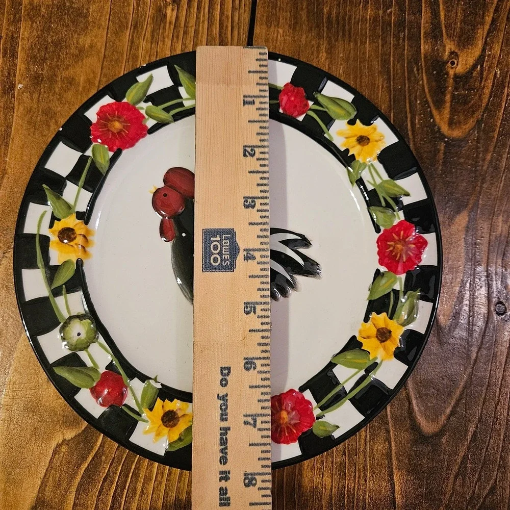 Home Accents Rooster Dinner Plate‎ Black White Check Farmhouse Country